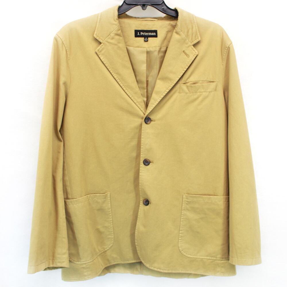 J.Peterman Yellow Blazer Men's 100% Cotton Jacket Lining Pocket Outdoor Size 44